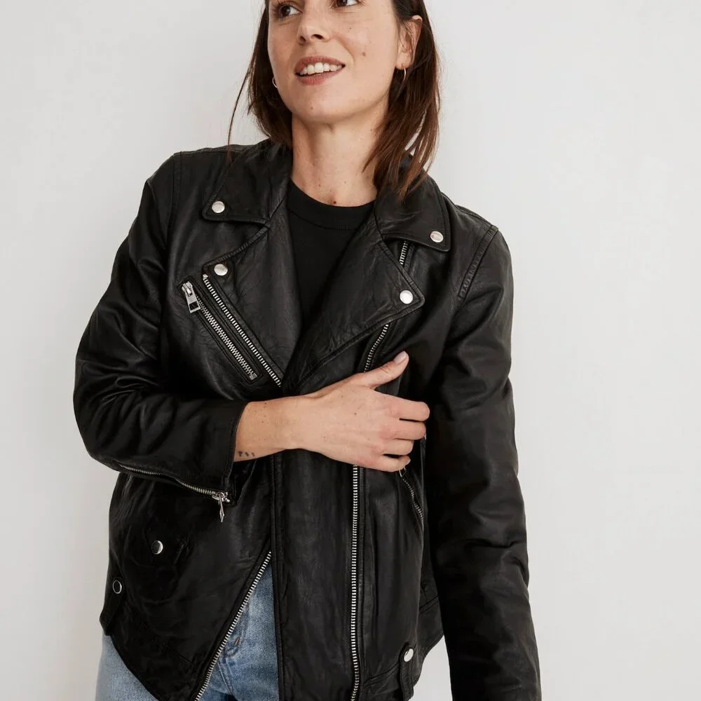 Madewell Washed Leather Oversized Motorcycle Jacket - L - Picture 4 of 12